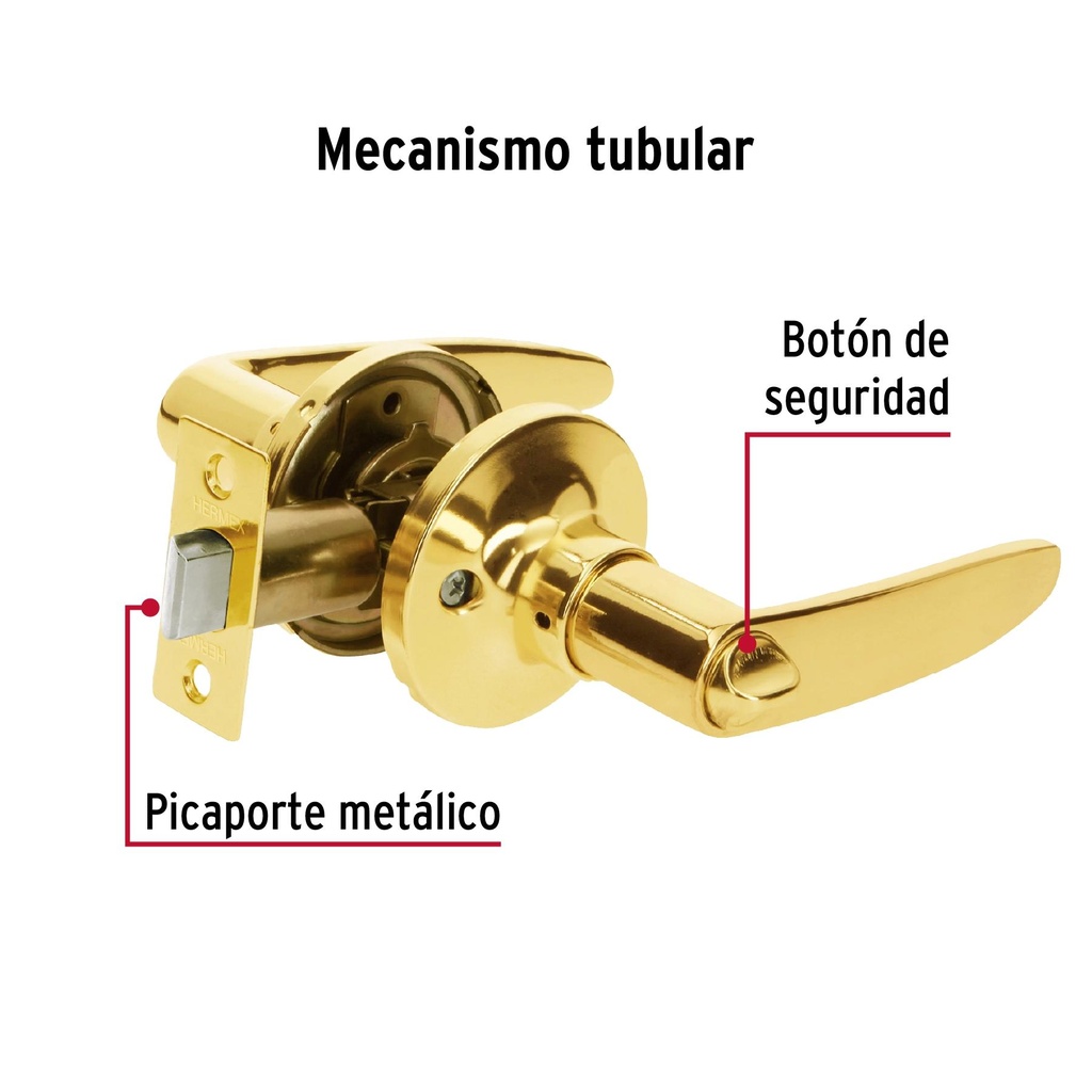 Cerradura manija p/baño latón brillante, cilindro de latón