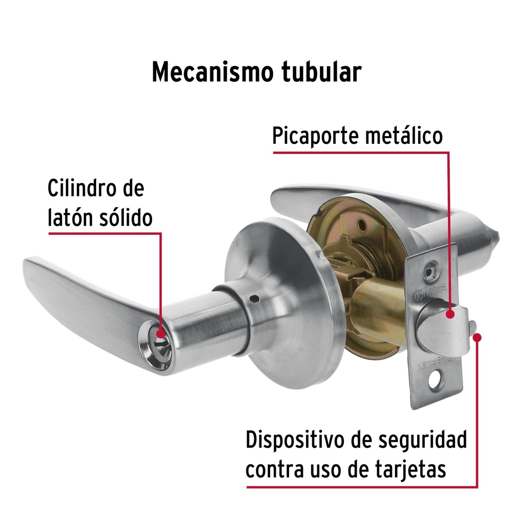 Cerradura manija p/recámara cromo mate, cilindro de latón