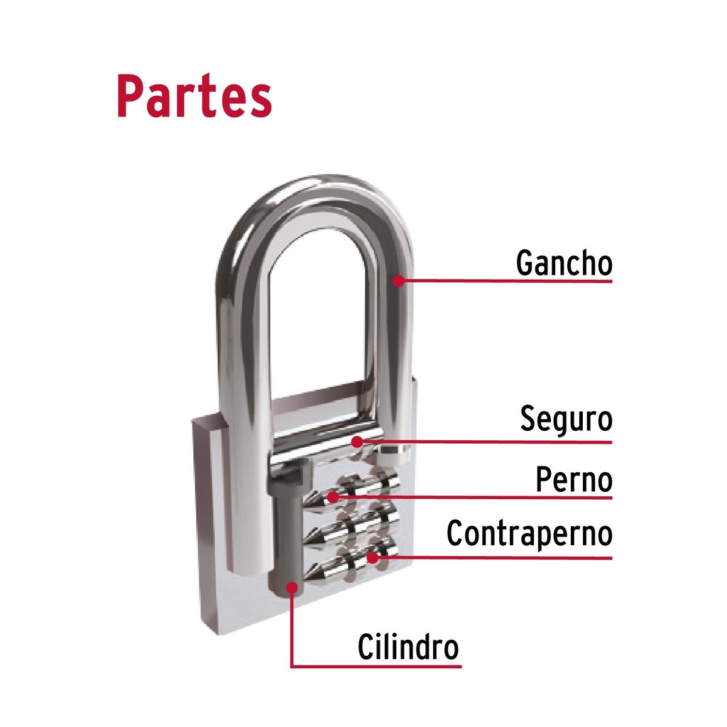 Candado de hierro 50 mm gancho largo en caja, Hermex