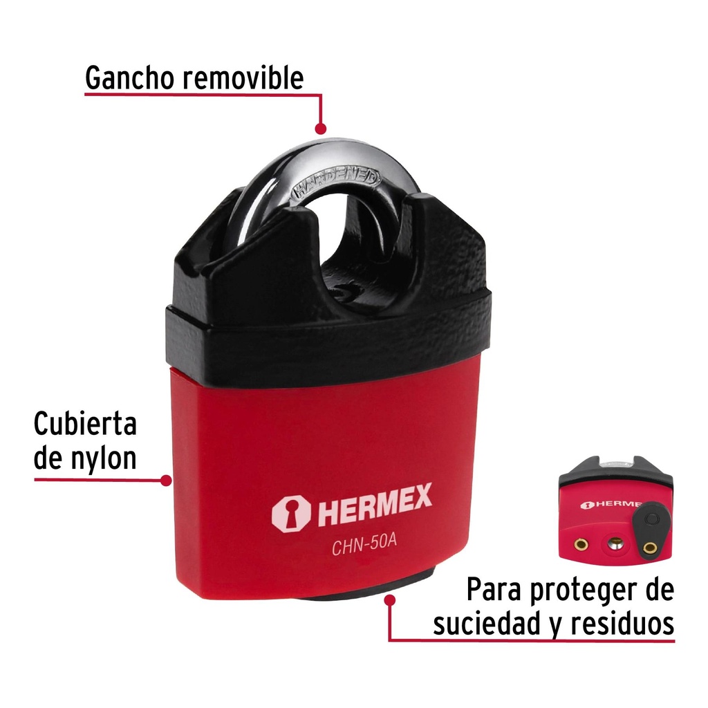 Candado de hierro 50 mm gancho protegido, llave anti-ganzúa