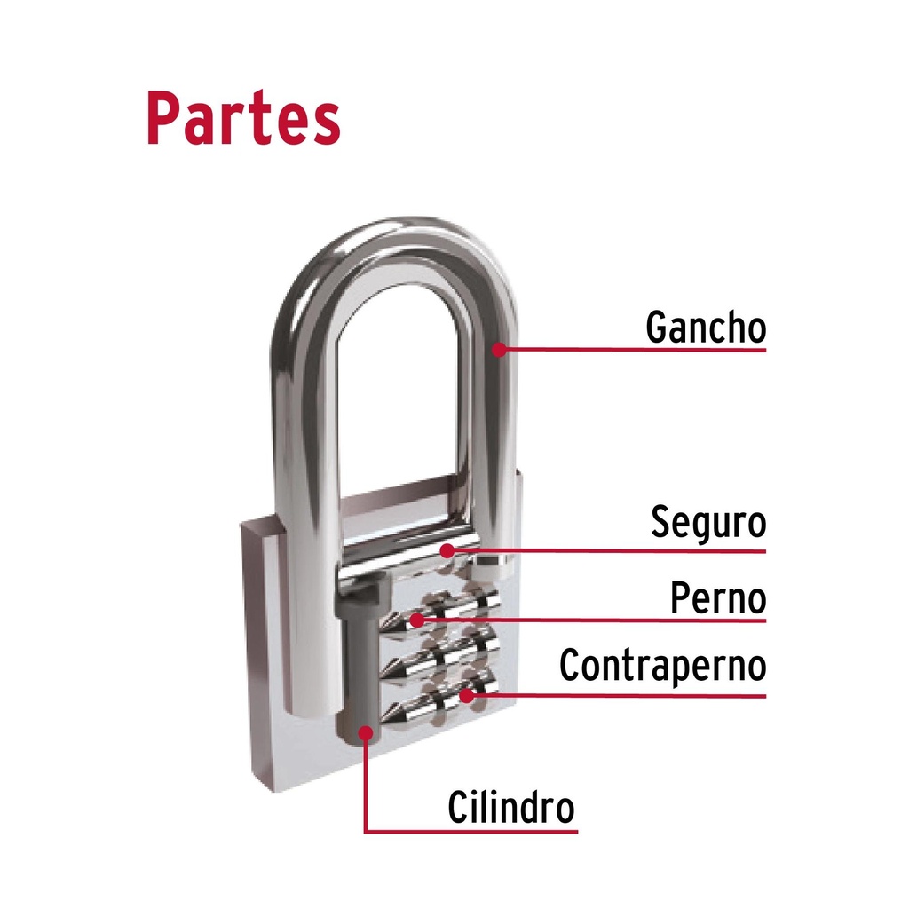 Candado de hierro 63 mm gancho largo en blíster, Hermex