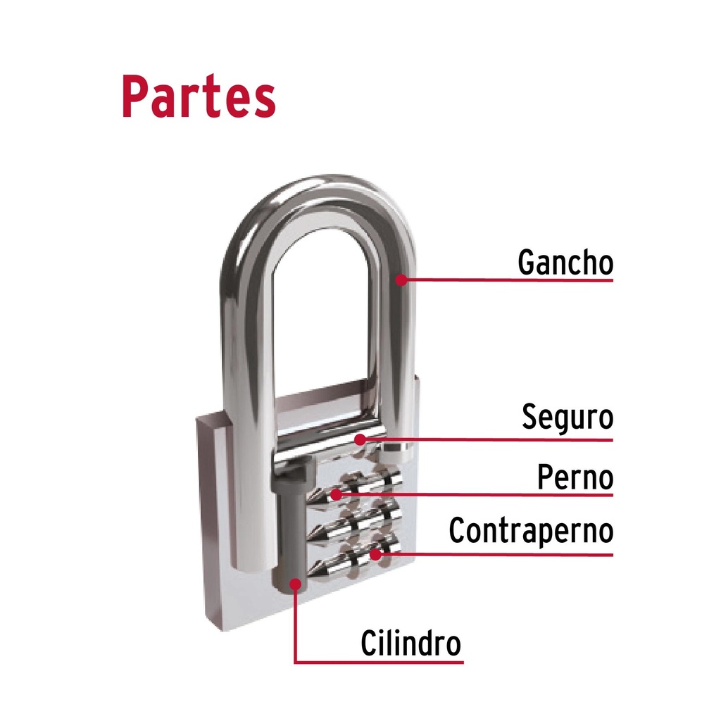 Candado de hierro 63 mm gancho largo en caja, Hermex