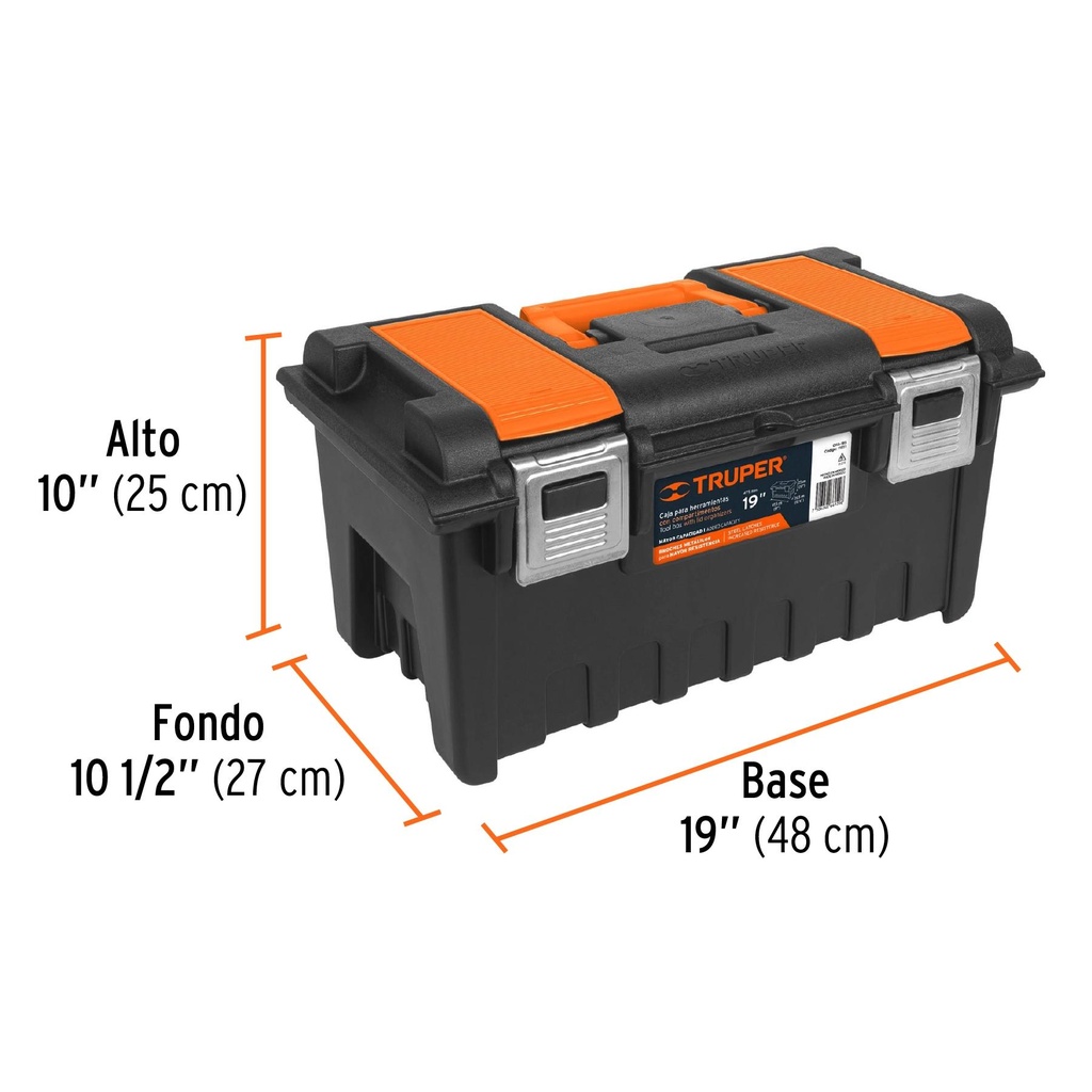 Caja p/herramienta 19' c/compartimentos y broches metálicos