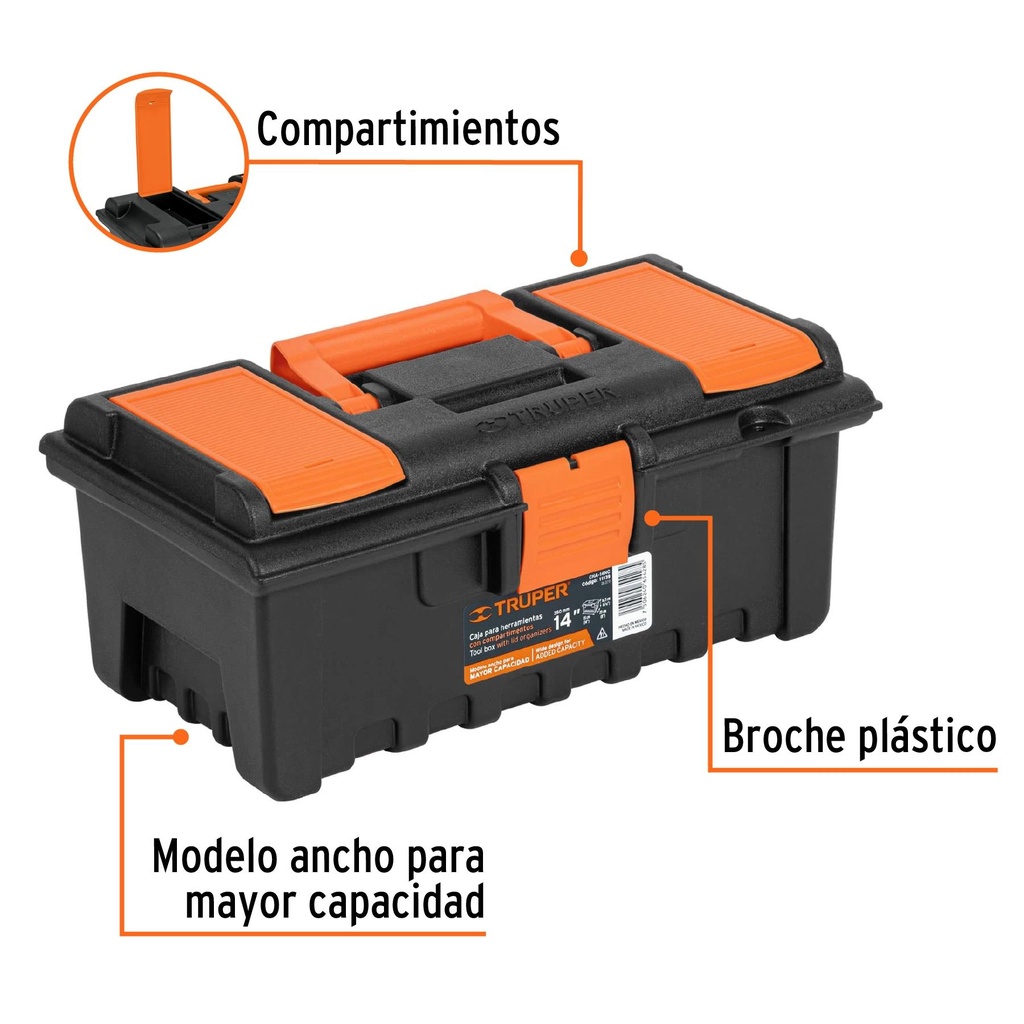 Caja para herramienta de 14' con compartimentos, Truper