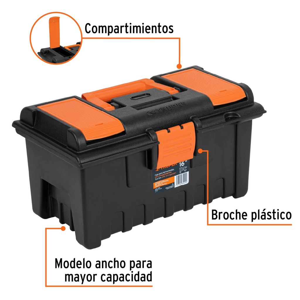 Caja para herramienta de 16' con compartimentos, Truper