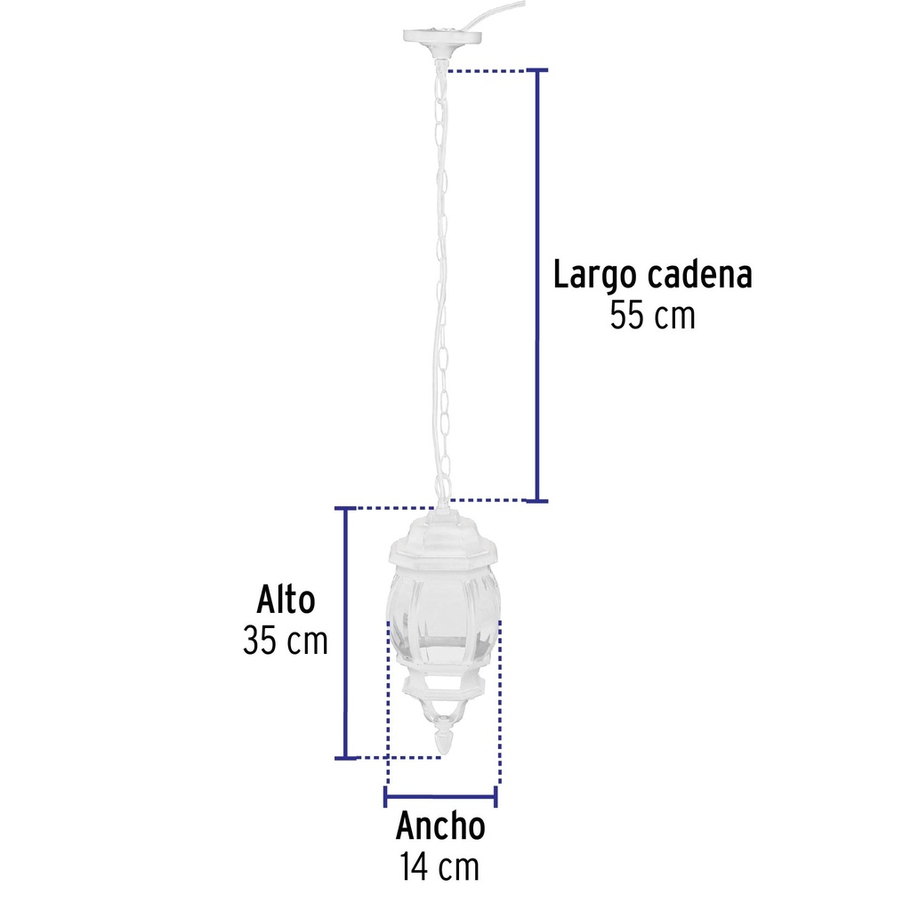 Arbotante tradicional colgante blanco, lámpara no incluida