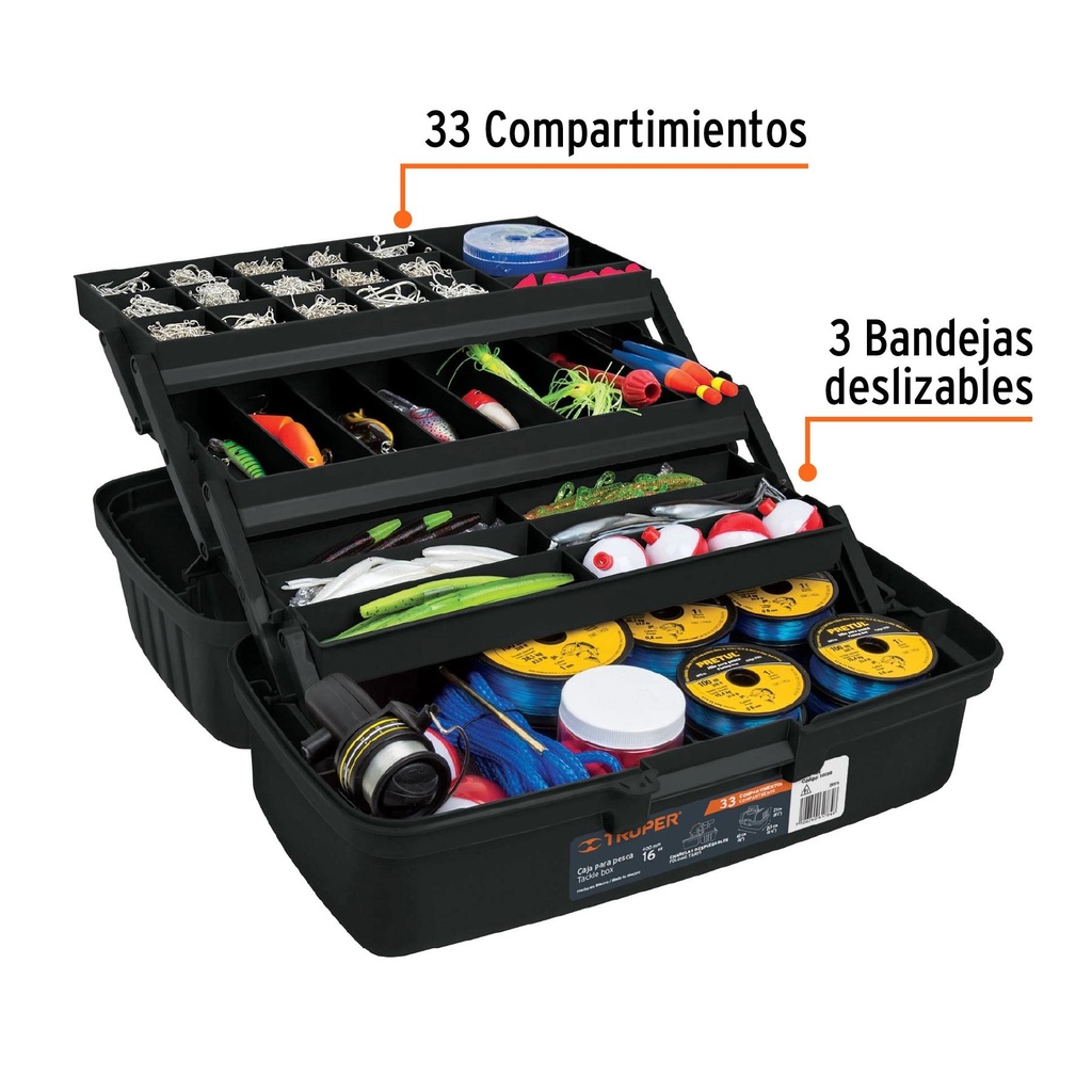 Caja para pesca de 16' con 3 bandejas deslizables, Truper