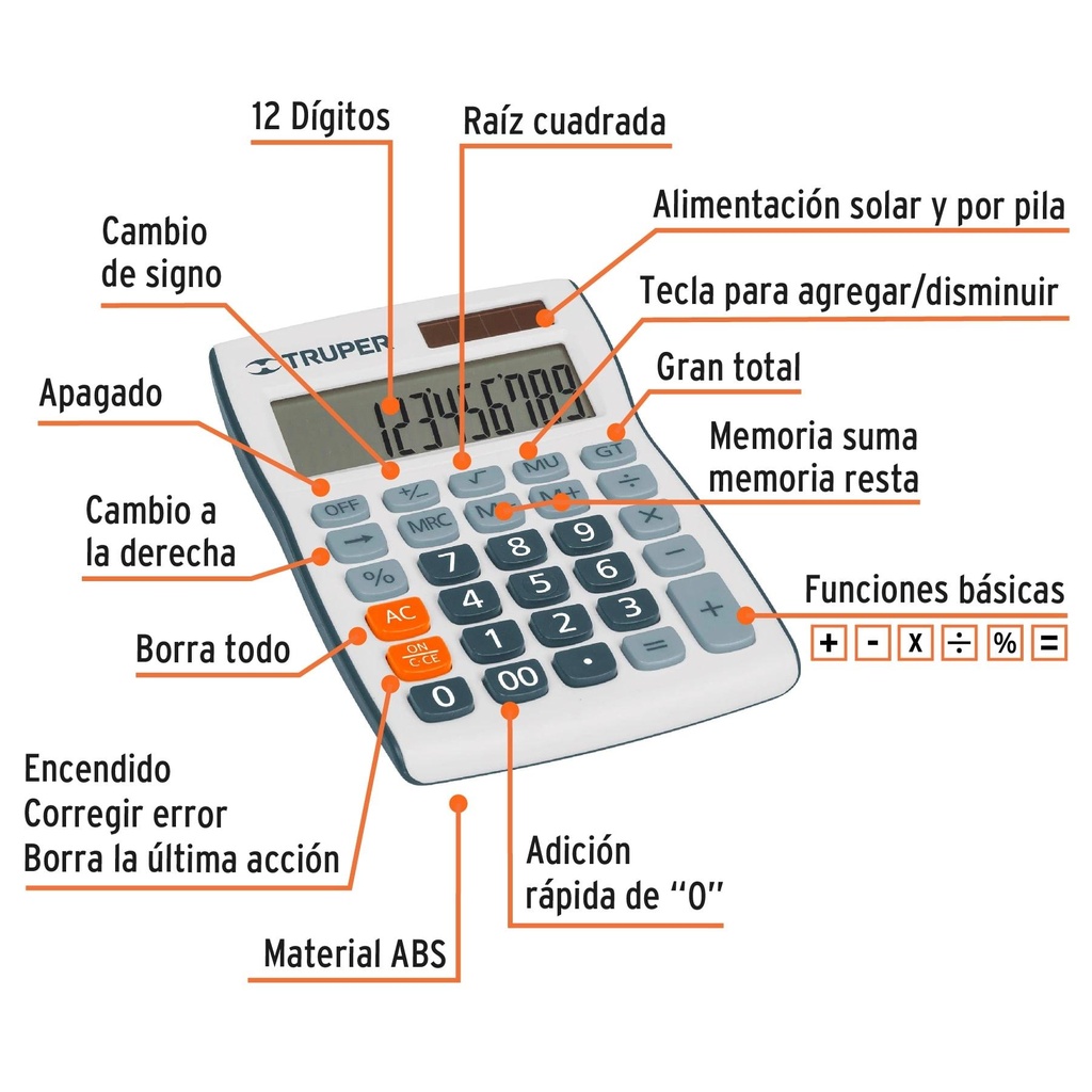 Calculadora 15 cm de escritorio, Truper