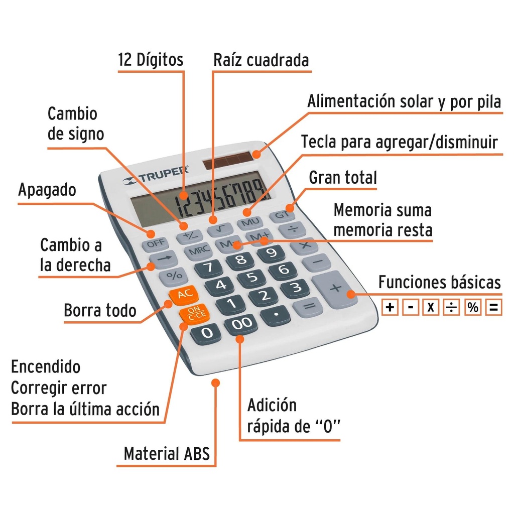 Calculadora 19 cm de escritorio, Truper