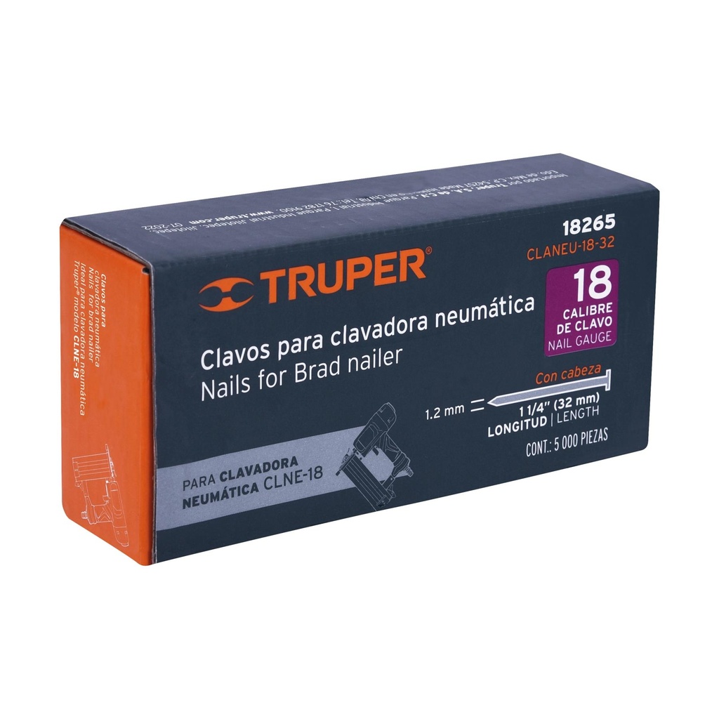 Caja con 5000 clavos calibre 18, 32 mm para CLNE-18, Truper