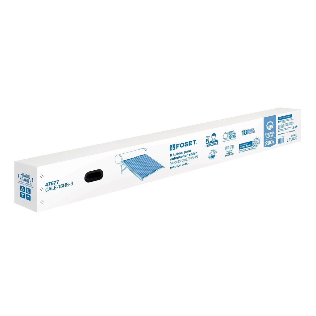 Caja con 8 tubos de vidrio heat pipe para CALE-18HS, Foset