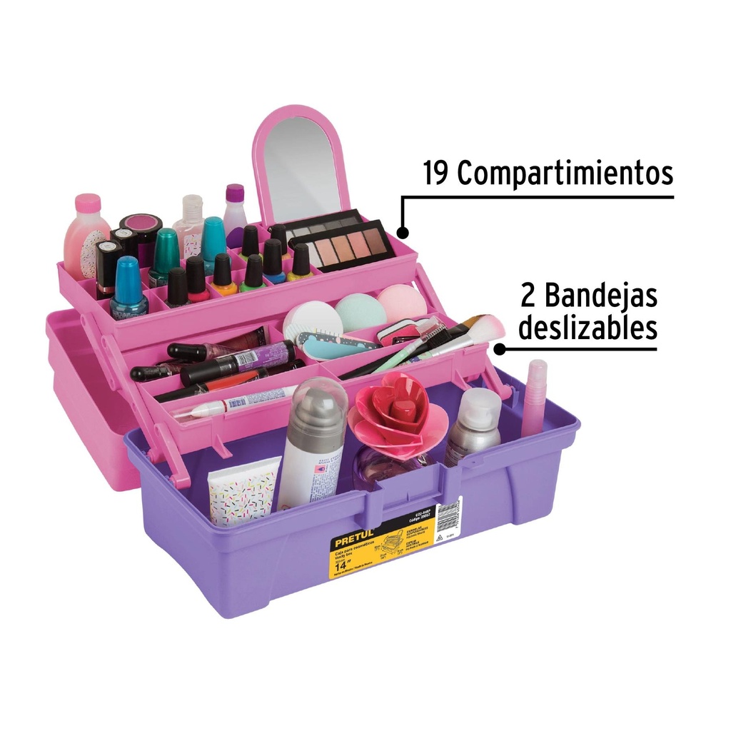 Caja cosmetiquera 14', rosa/morado, Pretul