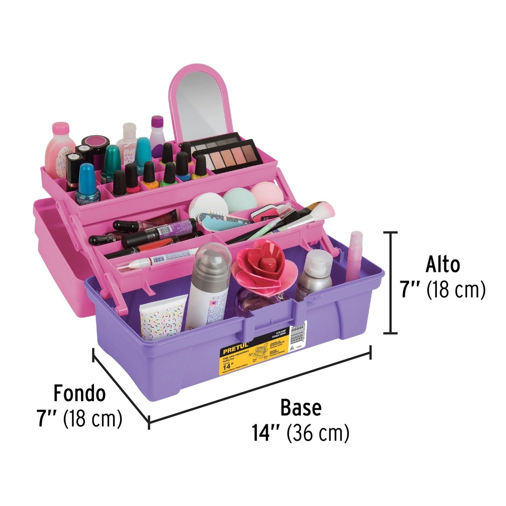 Caja cosmetiquera 14', rosa/morado, Pretul