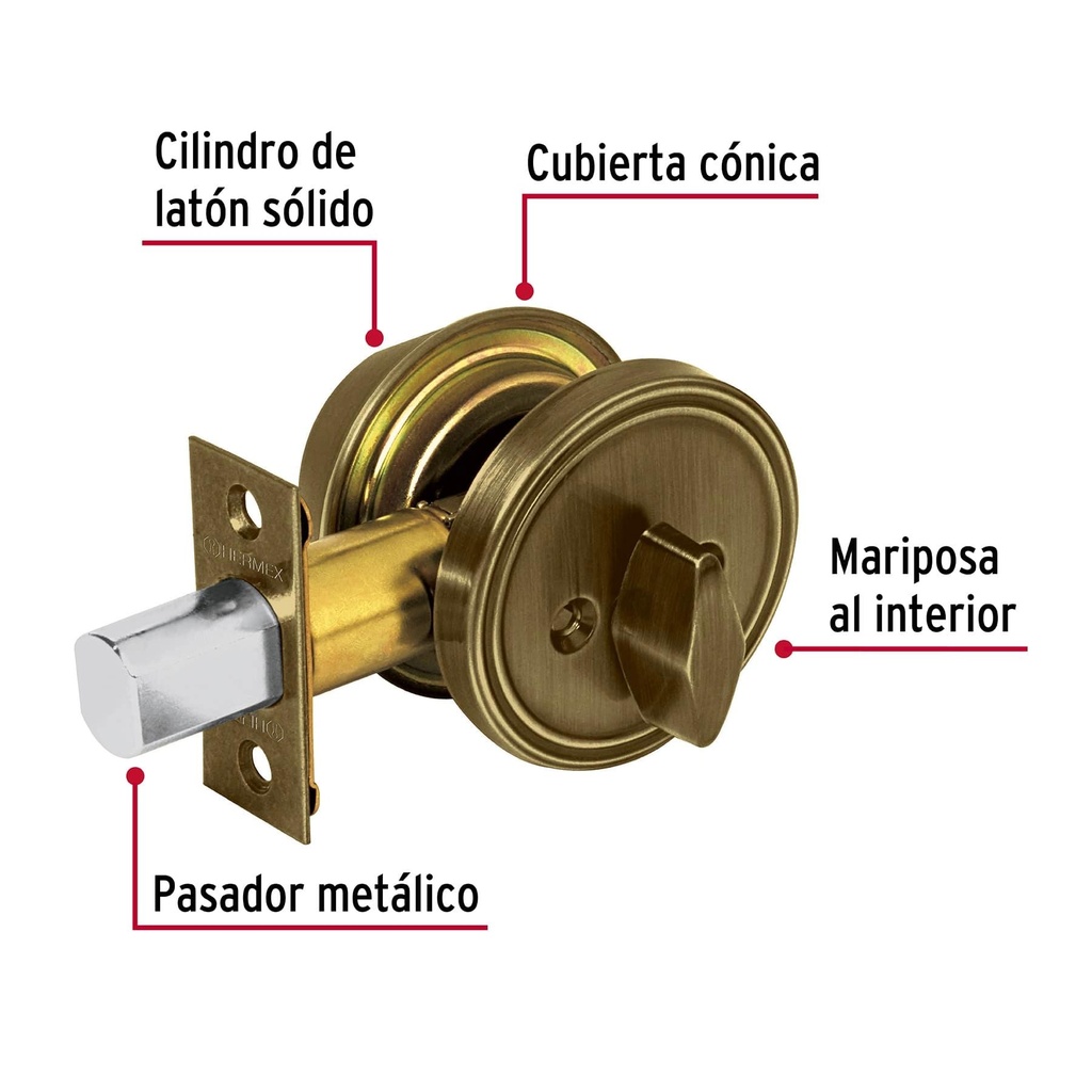 Cerrojo llave-mariposa latón antiguo, llave de puntos,Hermex