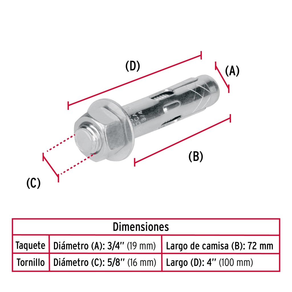 Caja con 25 taquetes expansivos de 5/8' con tornillo, Fiero