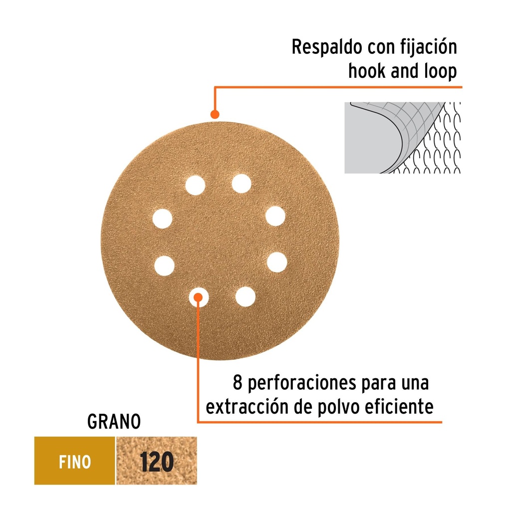 Caja con 5 discos de lija 5' grano 120 lijadora roto-orbital