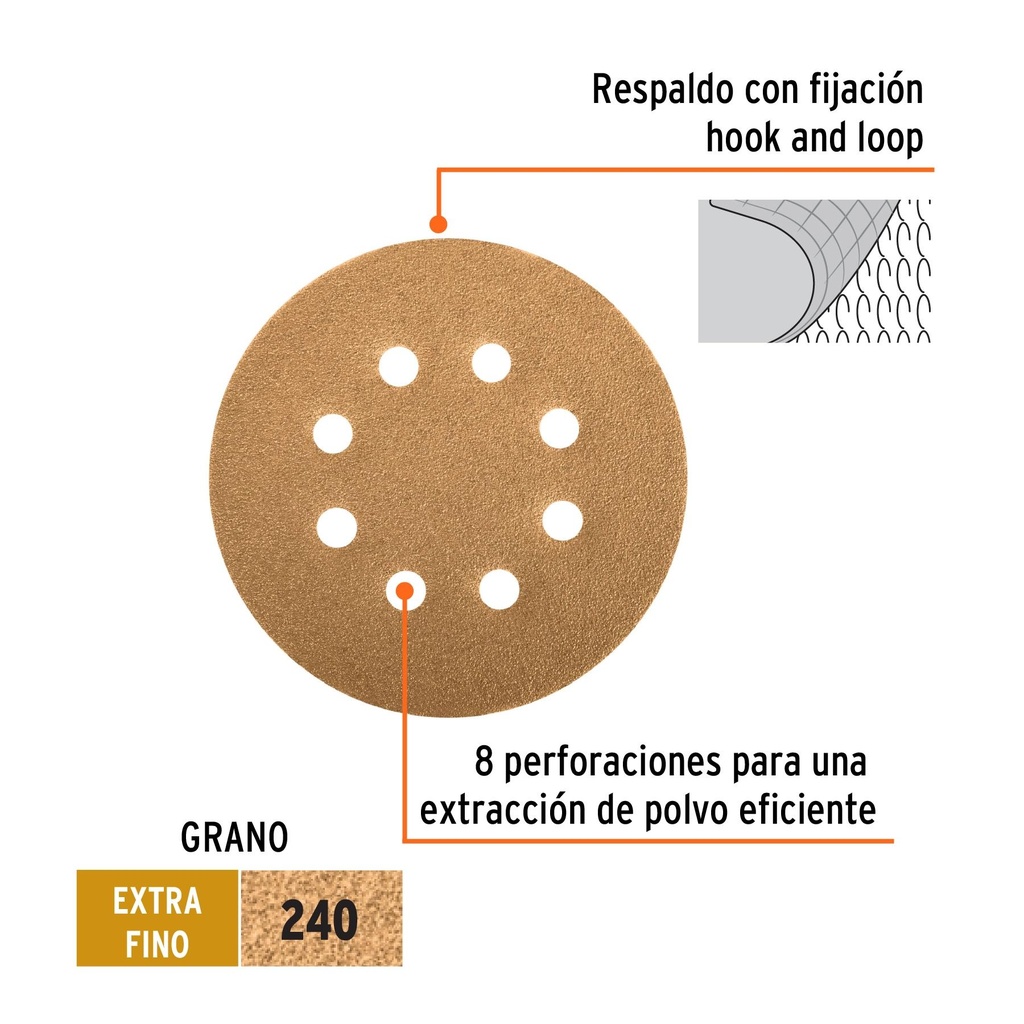 Caja con 5 discos de lija 5' grano 240 lijadora roto-orbital