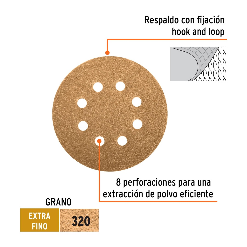 Caja con 5 discos de lija 5' grano 320 lijadora roto-orbital