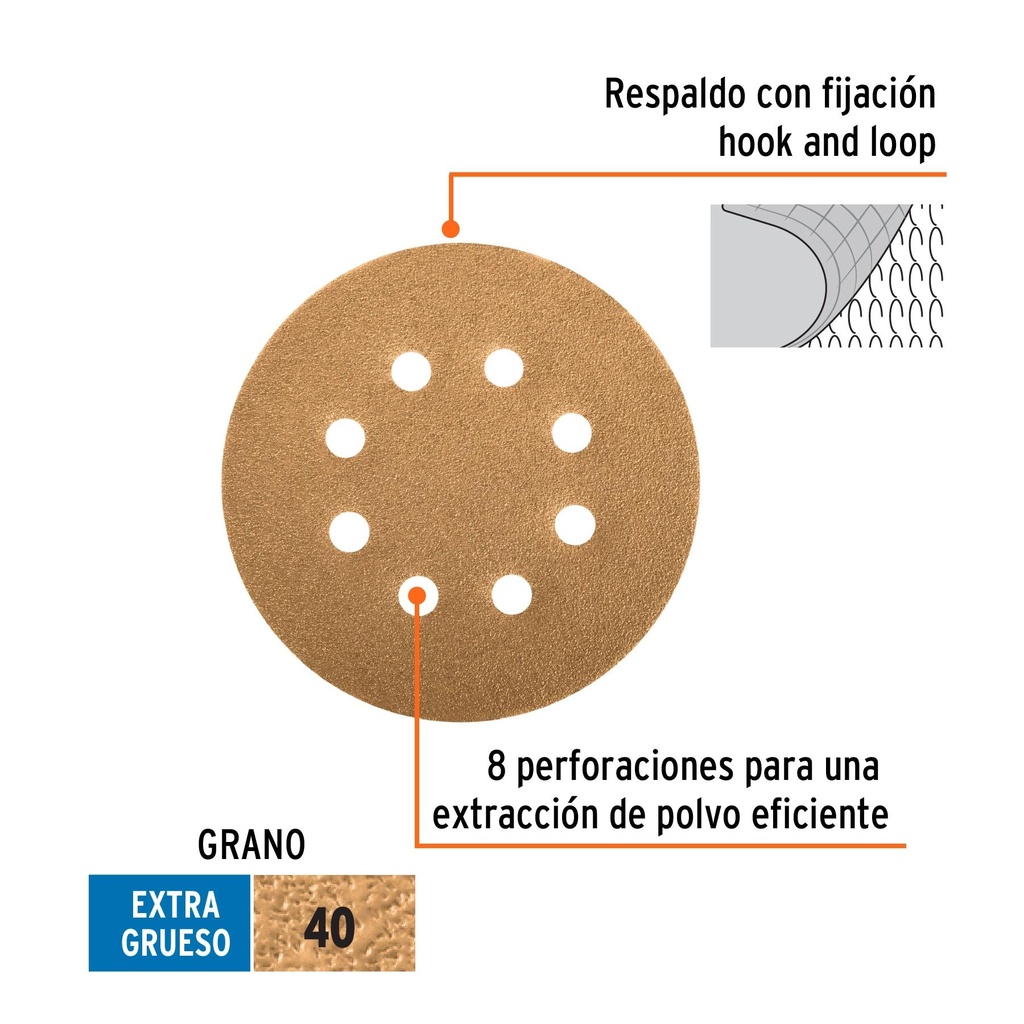 Caja con 5 discos de lija 5' grano 40 lijadora roto-orbital