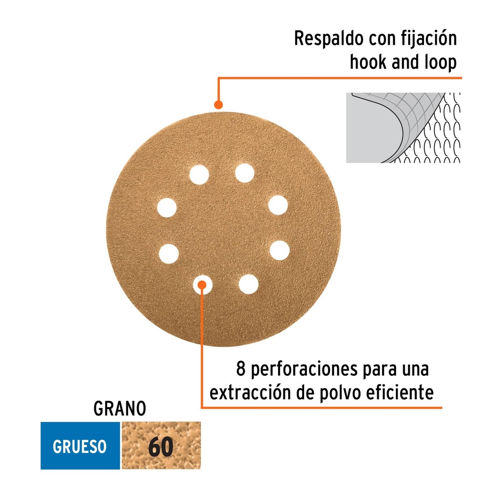 Caja con 5 discos de lija 5' grano 60 lijadora roto-orbital