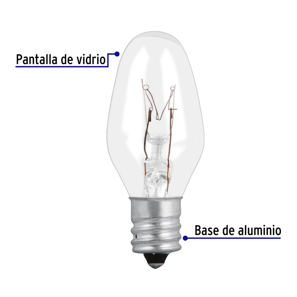 Caja con 50 focos incandescentes transparentes base E12 7.5W