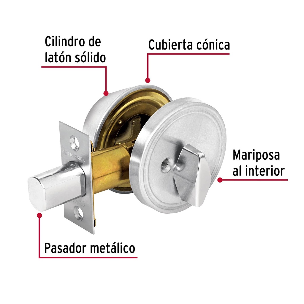 Cerrojo llave-mariposa cromo mate, llave de puntos, Hermex