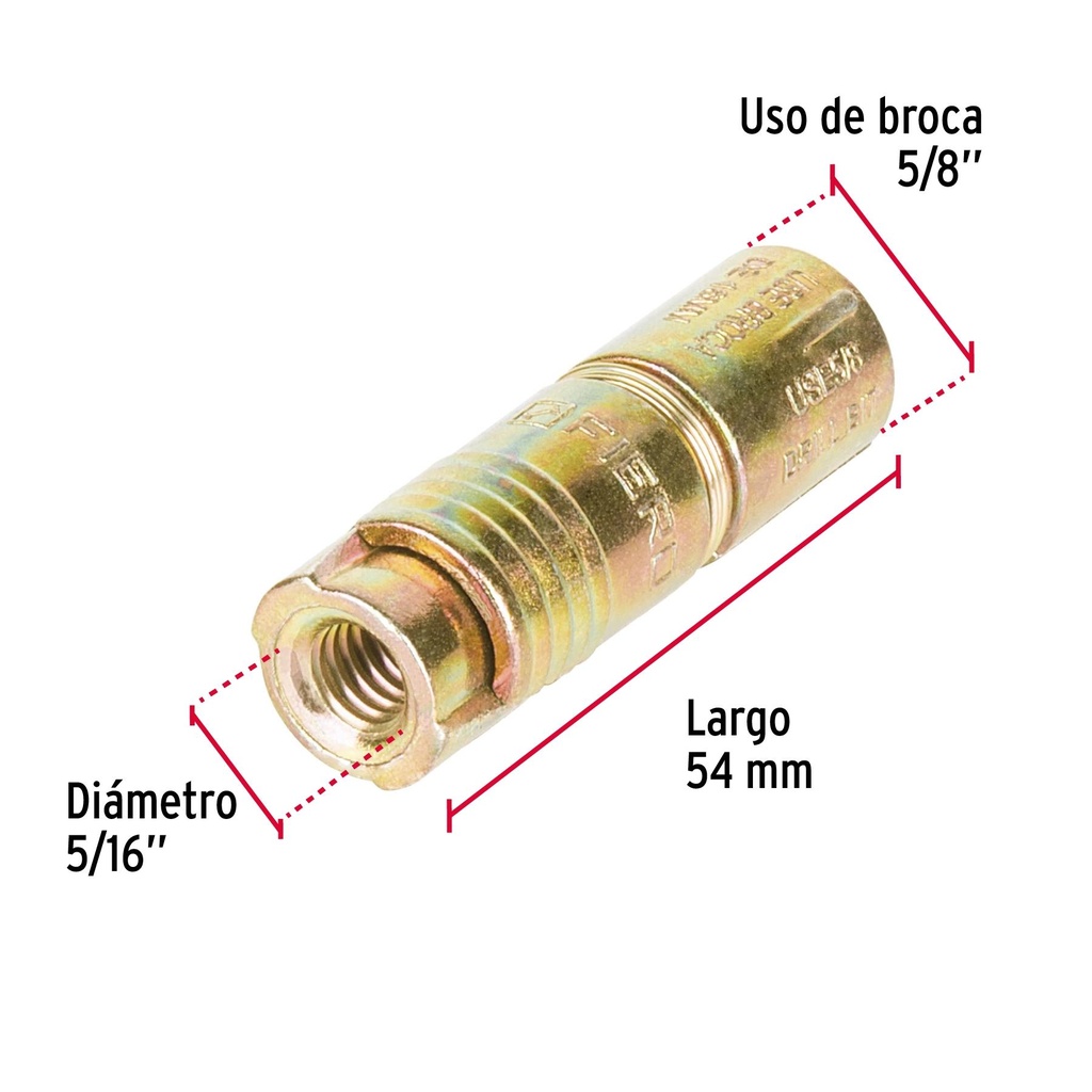 Caja con 50 taquetes expansivos de 5/16' sin tornillo, Fiero