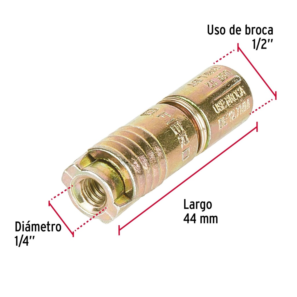 Caja con 100 taquetes expansivos de 1/4' sin tornillo, Fiero