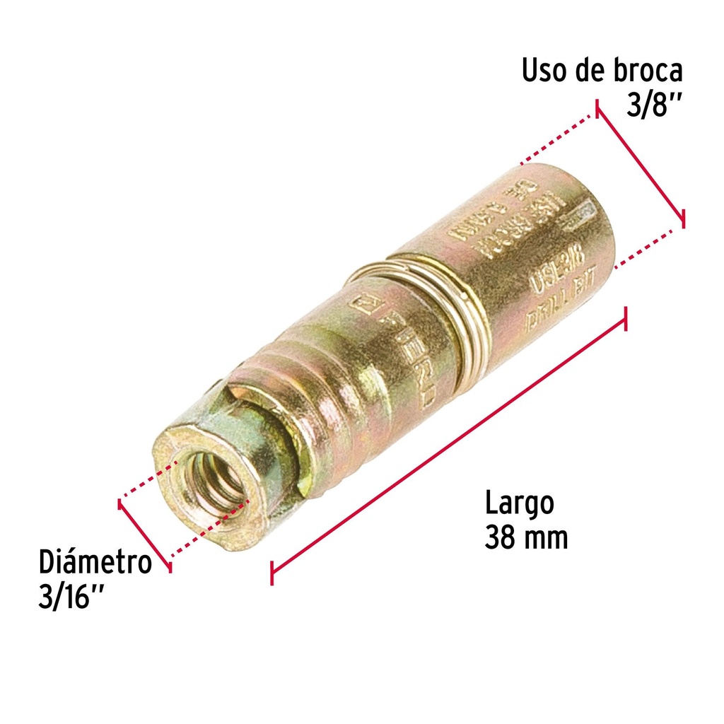 Caja con 100 taquetes expansivos de 3/16' sin tornillo,Fiero