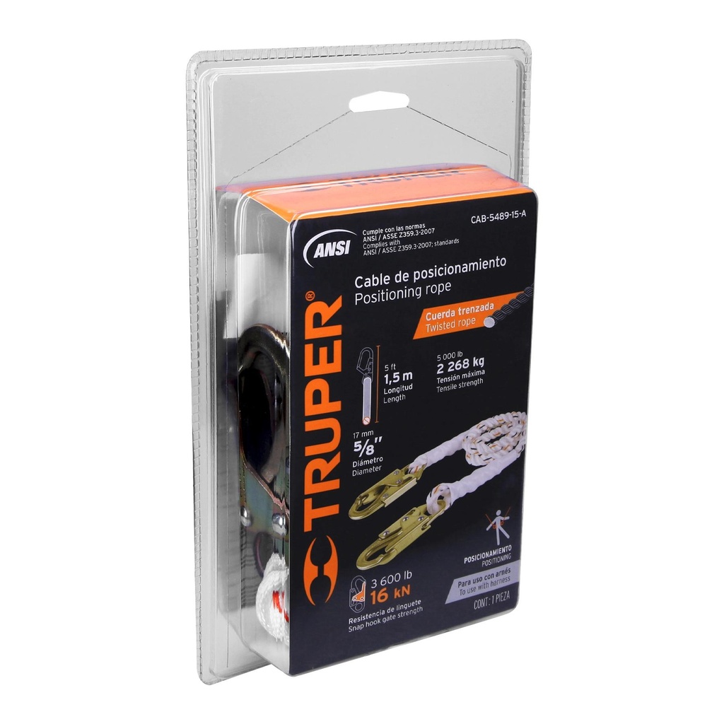 Cable de posicionamiento cuerda de poliéster de 1.5 m, ANSI