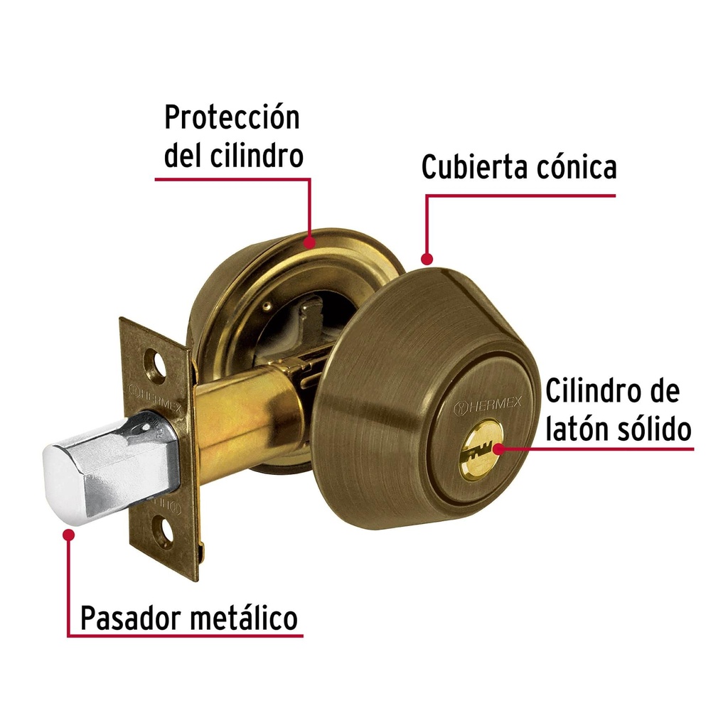 Cerrojo llave-llave latón antiguo, llave de puntos, Hermex