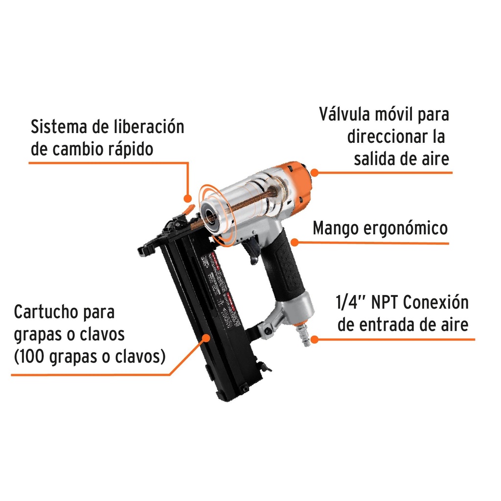 Clavadora y engrapadora neumática profesional, calibre 18