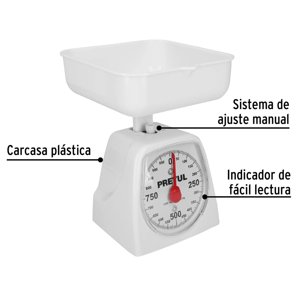 Báscula capacidad 1 kg mecánica para cocina, Pretul