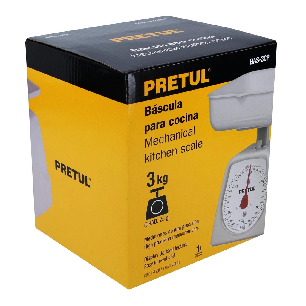 Báscula capacidad 3 kg mecánica para cocina, Pretul