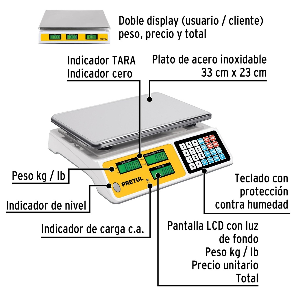 Báscula capacidad 40 kg electrónica multifunciones, Pretul