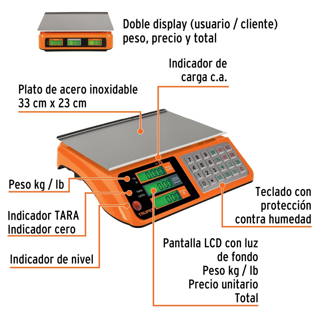 Báscula capacidad 40 kg electrónica multifunciones, Truper