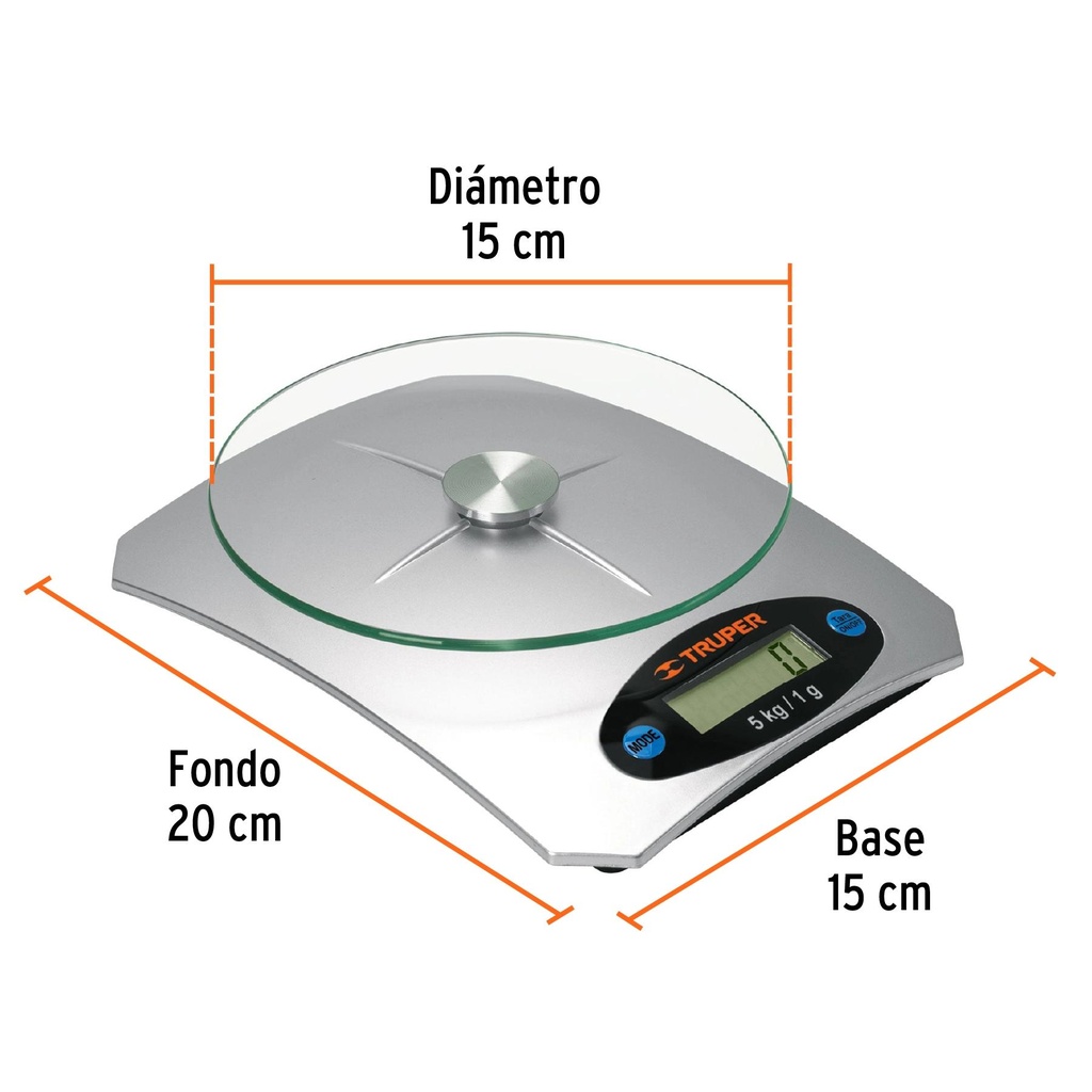 Báscula capacidad 5 kg digital para cocina c/plato de vidrio