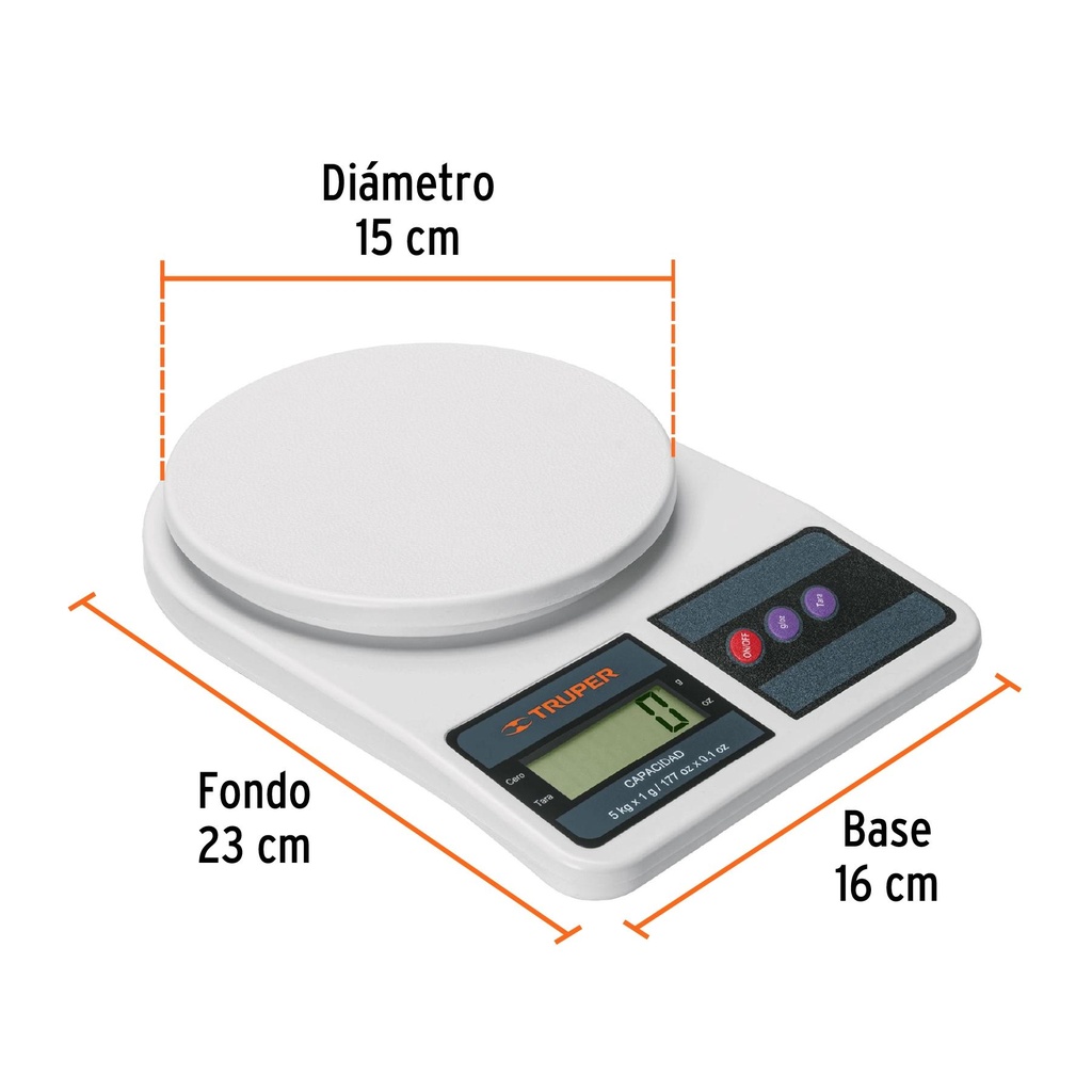 Báscula capacidad 5 kg digital para cocina, Truper