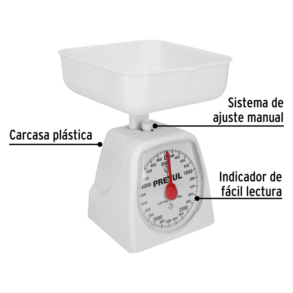 Báscula capacidad 5 kg mecánica para cocina, Pretul