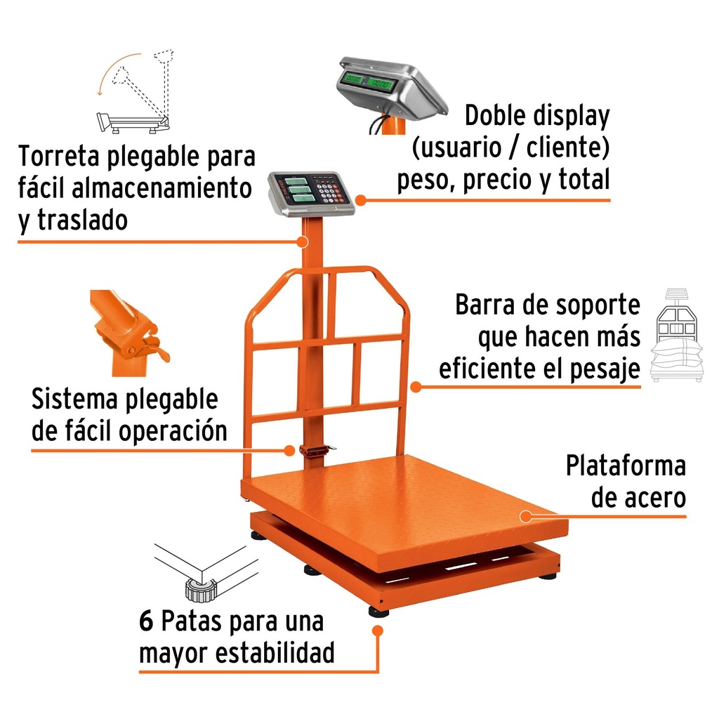 Báscula capacidad 500 kg plegable de plataforma, Truper