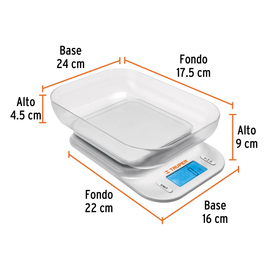 Báscula digital con tazón para cocina, 5kg, Truper