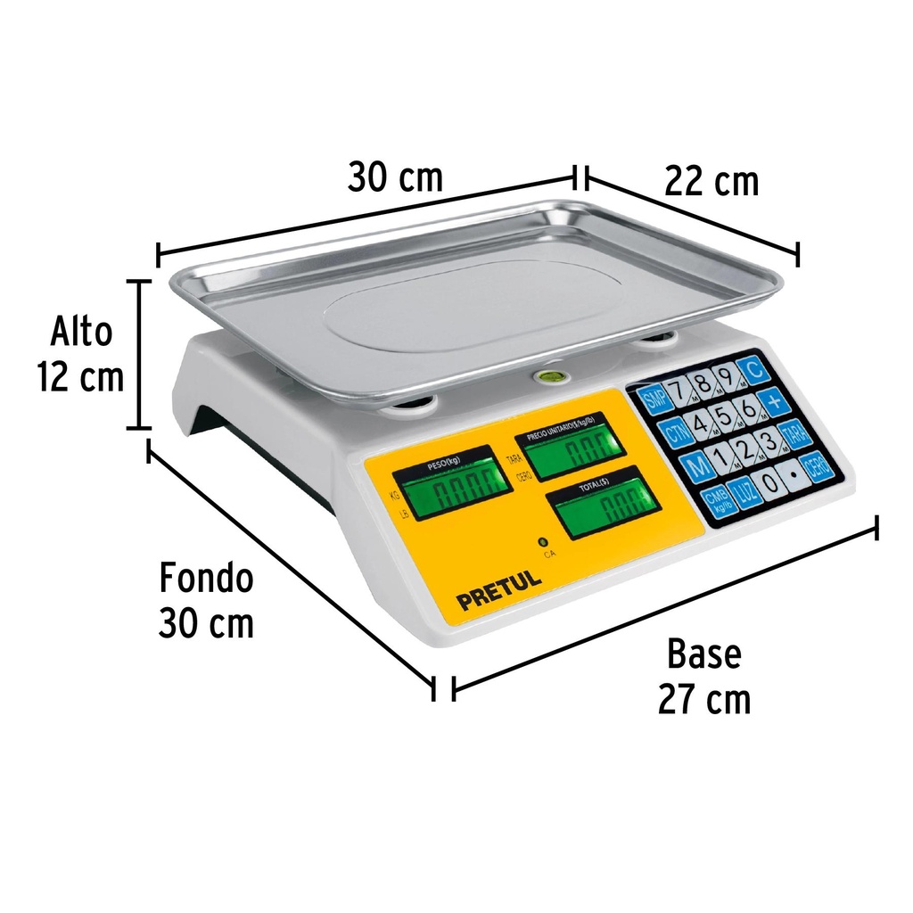 Báscula electrónica multifunciones capacidad 30kg, Pretul