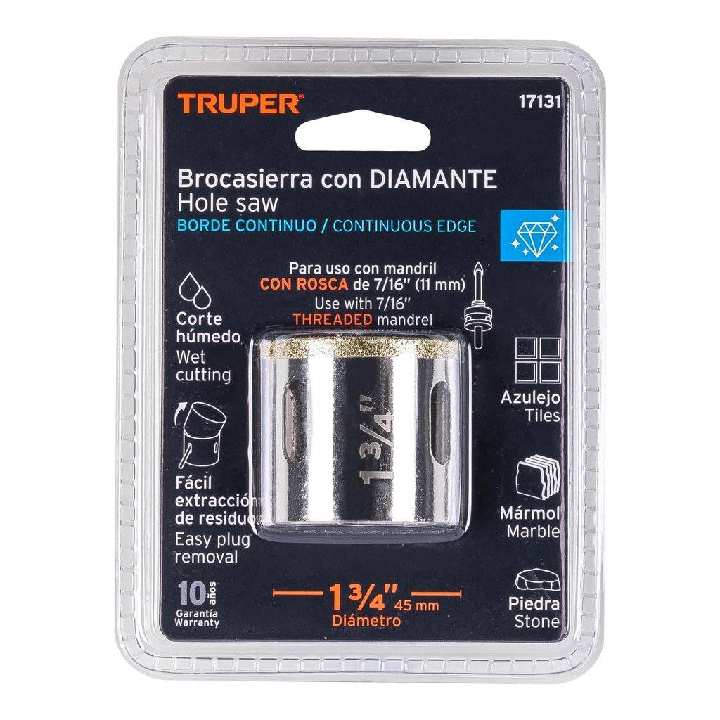 Brocasierra diamante 1-3/4' borde continuo, Truper