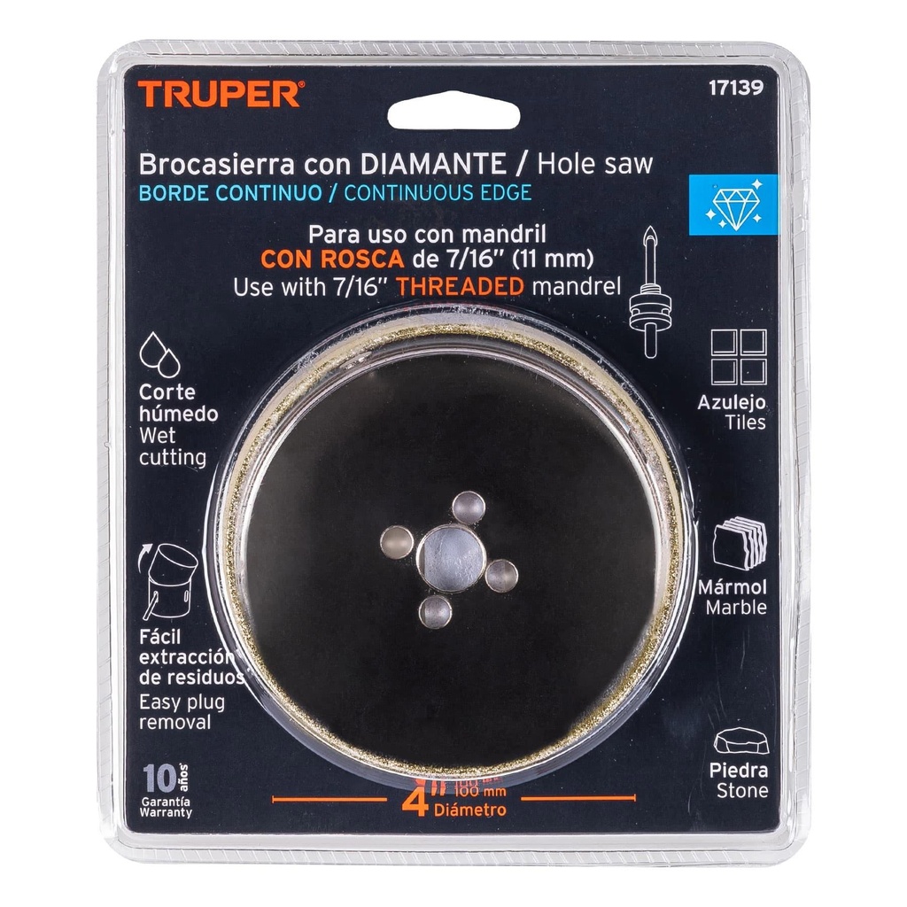 Brocasierra diamante 4' borde continuo, Truper