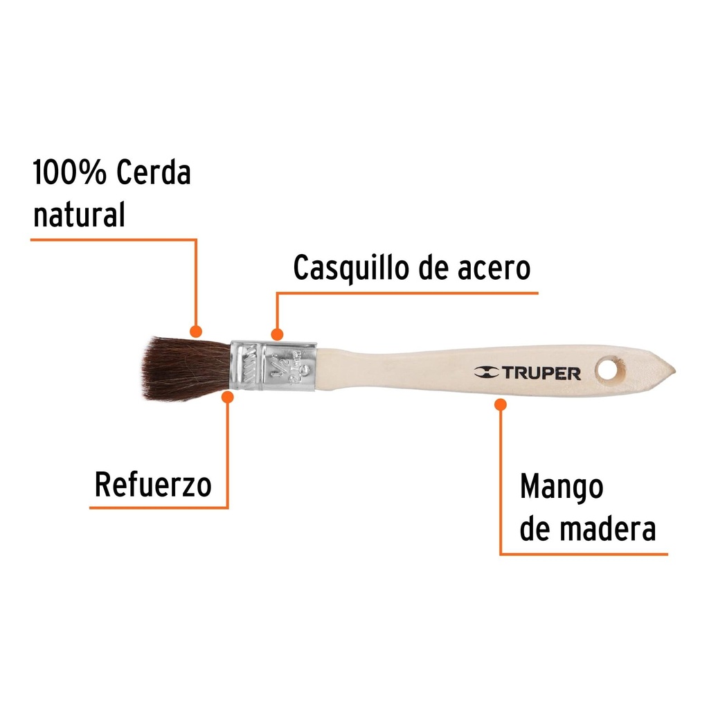 Brocha pelo de camello de 1/2' con mango de madera, Truper