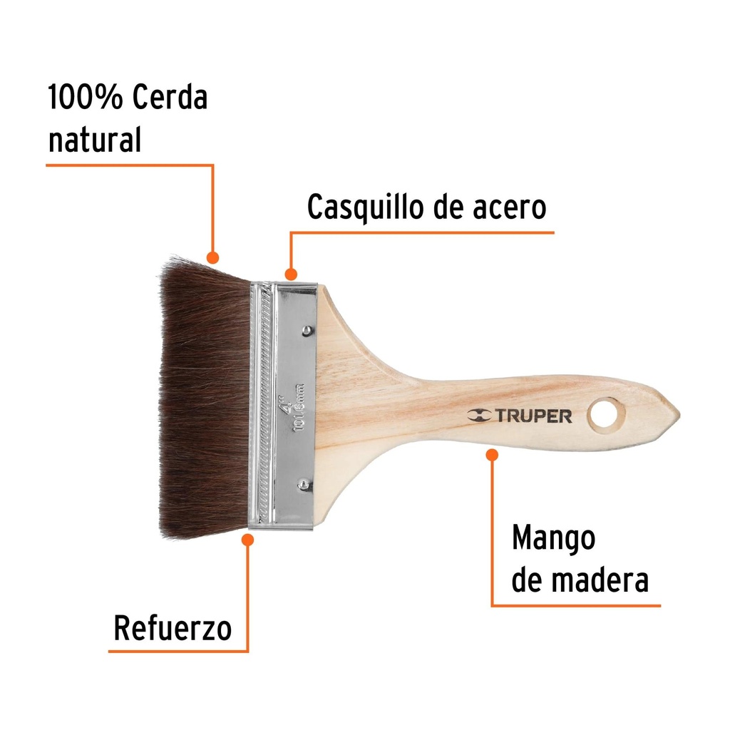 Brocha pelo de camello de 4' con mango de madera, Truper