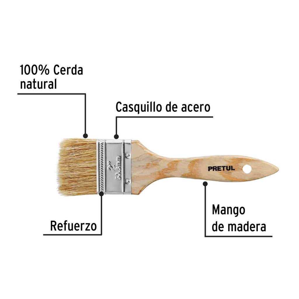 Brocha uso general de 2' con mango de madera, Pretul