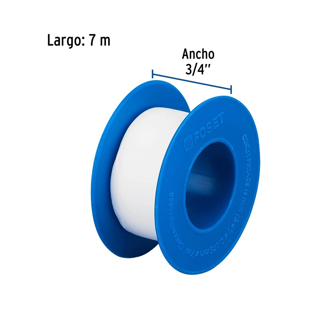 Cinta sella roscas 3/4' x 7 m, uso general, Foset