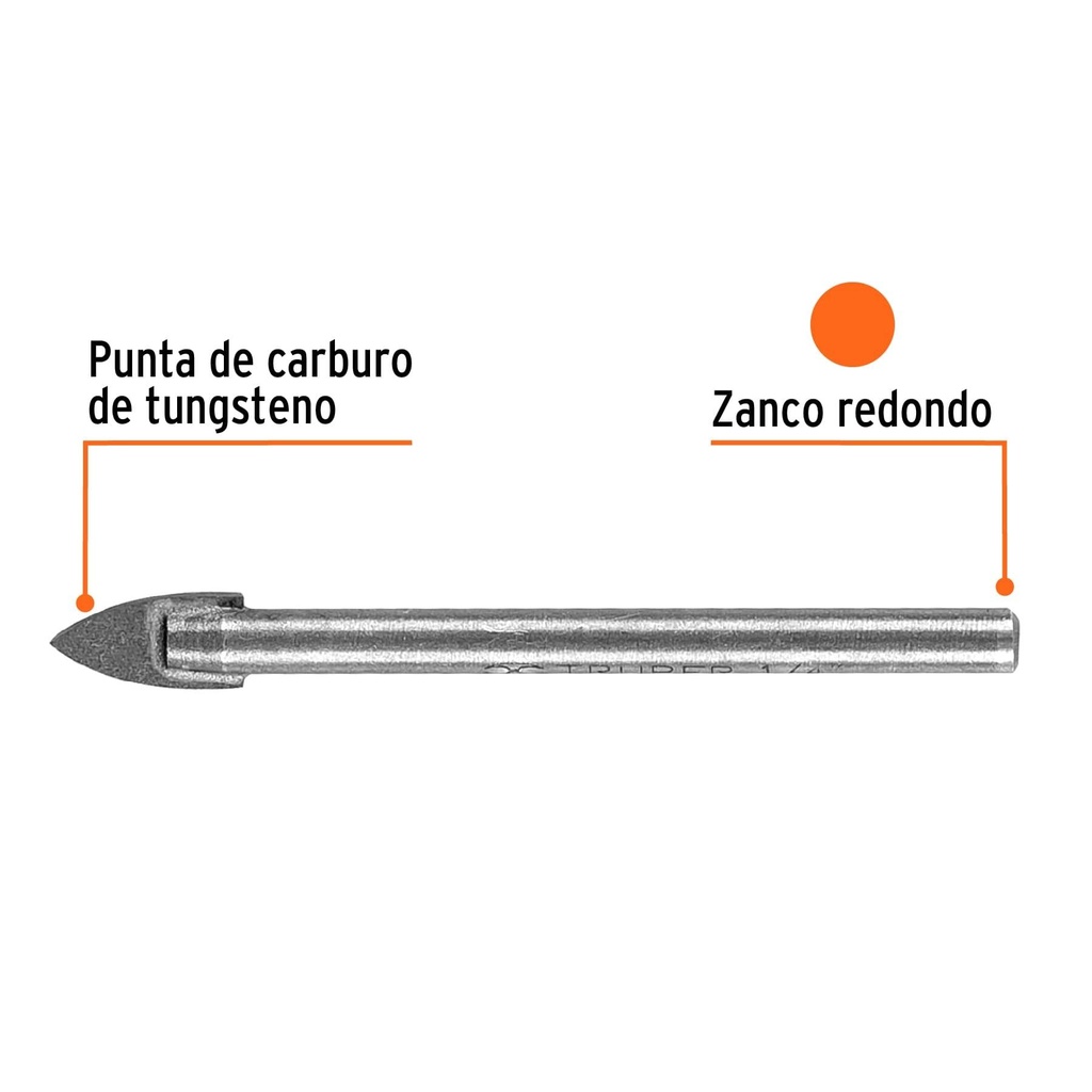 Broca para vidrio y azulejo de 1/4', Truper