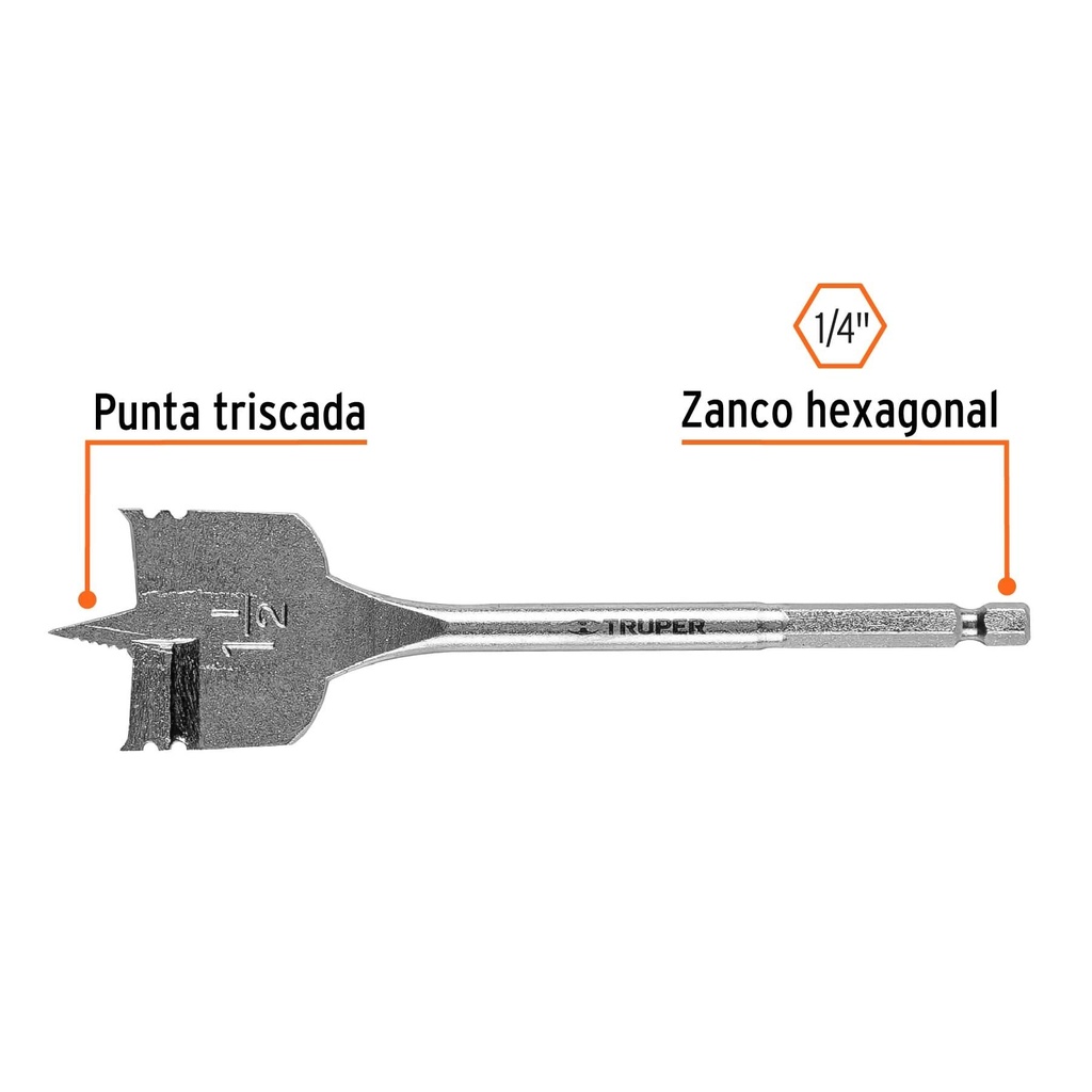 Broca plana de manita 1-1/2' para madera, Truper